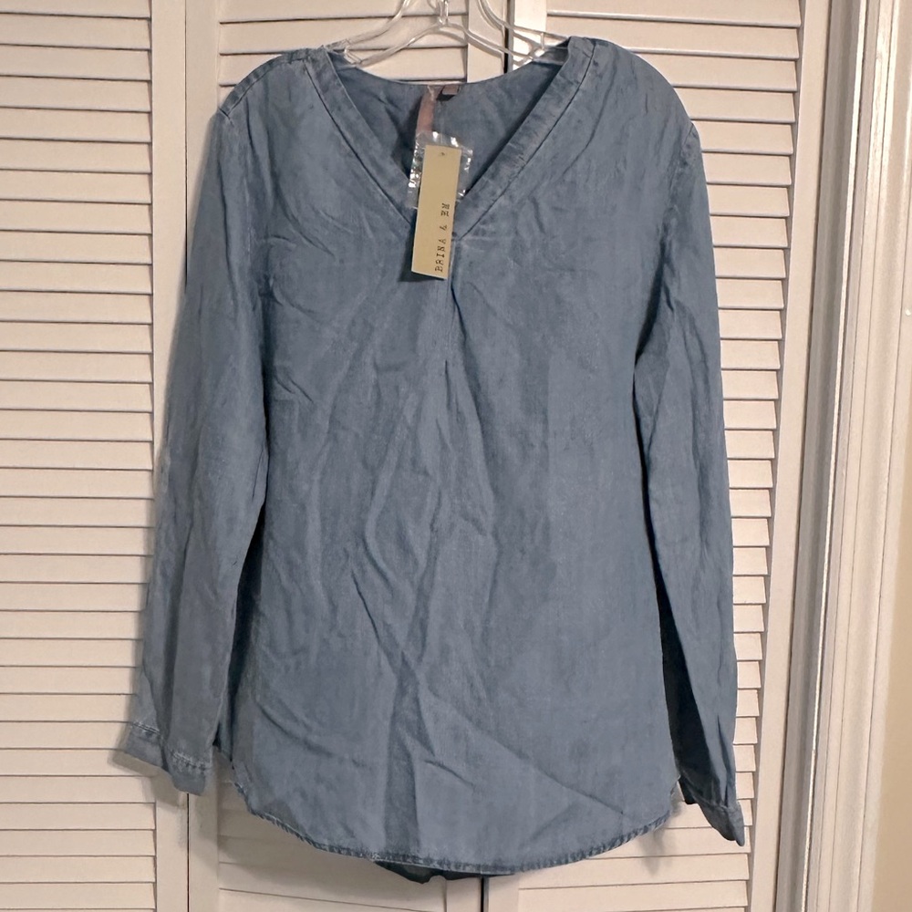 Brina & Em long sleeve denim V-neck blouse